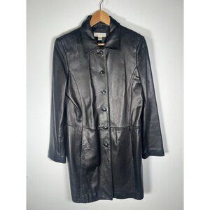 Vintage 80s Casual Corner GORGEOUS black leather car coat M retro streetwear